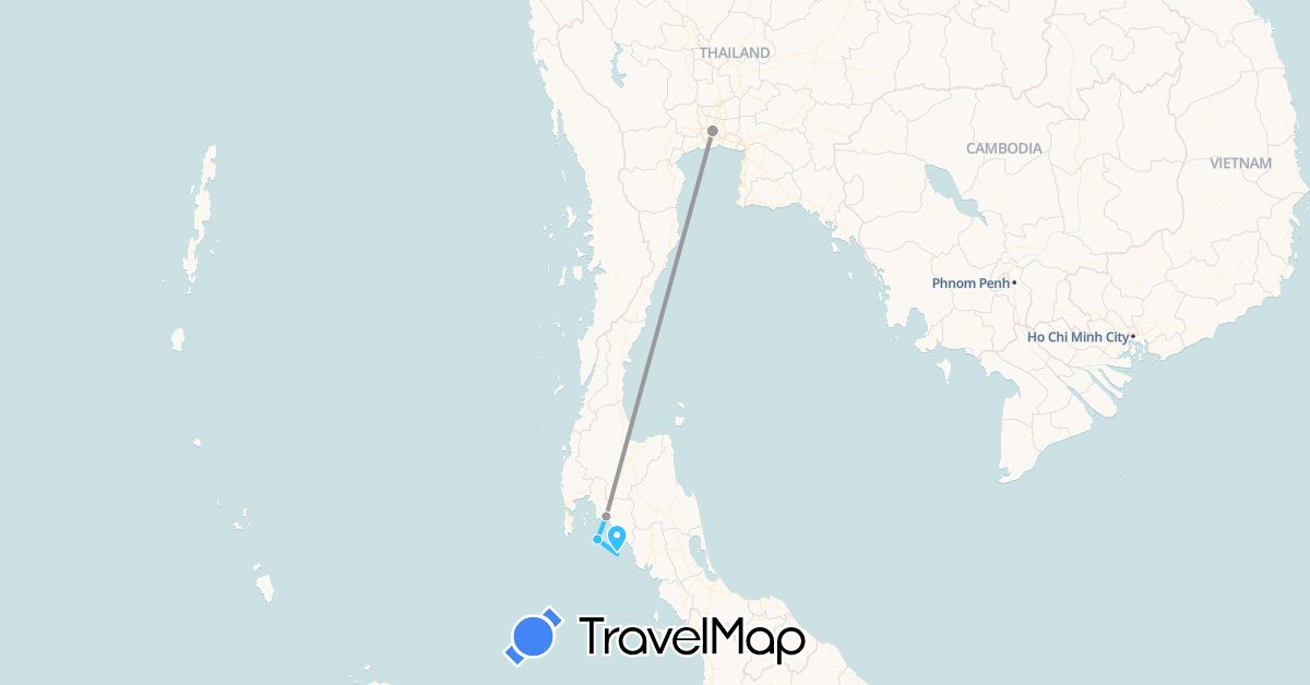 TravelMap itinerary: plane, boat in Thailand (Asia)